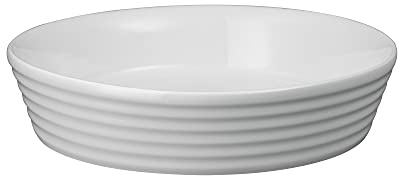 Denby - James Martin Cook Round Dish - 1400ml Capacity (23cm x 23cm x 5.5cm) - Max Oven Temperature of 250°C - Perfect for Savoury Flans, Quiches & Pies - Soft Grey Glaze & White Finish