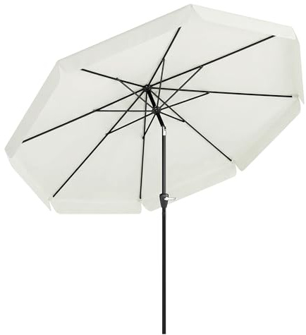 Outsunny 2.7m Patio Parasol Garden Umbrellas with Aluminium Pole, UPF 50+ Outdoor Sun Shade Table Umbrella with Tilt, Crank, 8 Ribs, Ruffles, White