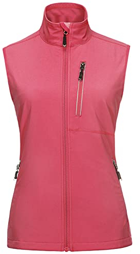 33,000ft Damen Leichte Laufweste Outdoor Softshell Weste Frau Ärmellose Jacke Winddichte Wasserdichte Atmungsaktive Vest Gilet für Laufen Golf Wandern Rosa L