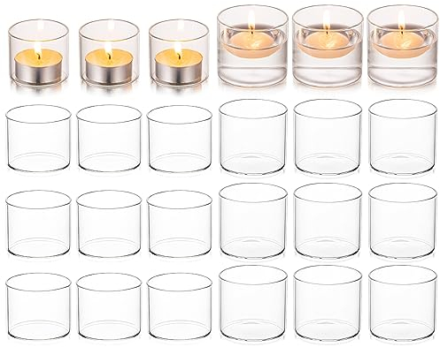 Hewory Lot de 24 bougeoirs en verre transparent pour bougies chauffe-plat, bougies flottantes et photophores pour décoration de table de mariage, centre de table, salon, décoration d'intérieur