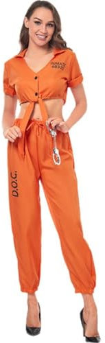 Halloween-gefängnis-kostüm, Orangefarbener Gefangenen-Overall Handschellen Für Frauen, Cosplay, Sträflings-Outfits, Halloween-Party, Kostüm