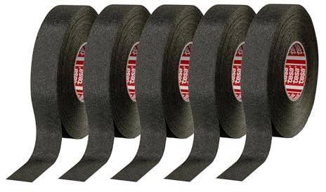 tesa 51036 High-Performance PET Cloth Automotive Wire Harness Tape, Black, 19mm x 25m, 5 Rolls