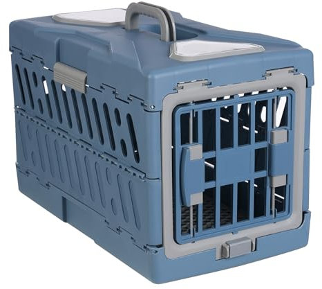 Tragbare Haustiere Transportbox, Klappbar Transportbox geeignet für Hunde Katzen & Kleintiere, Große Hundebox für Haustiere bis 20kg, 56 * 33 * 37 cm, Blau