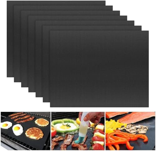 7 Stück Grillmatte für Gasgrill, 40x33cm Antihaft Grillmatten | Wiederverwendbar Antihaft Teflon Backmatte BBQ Grillmatte Grillmatte für Gasgrill und Holzkohle zur Grillplatte
