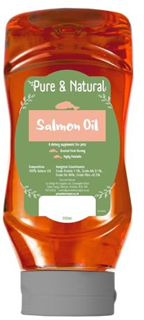 Pure & Natural Salmon Oil for Dogs & Cats, 500ml - Omega 3 Fish Oil for Cats and Dogs, Cat Joint Supplement and Dog Supplements for Itchy Skin and Coat Care