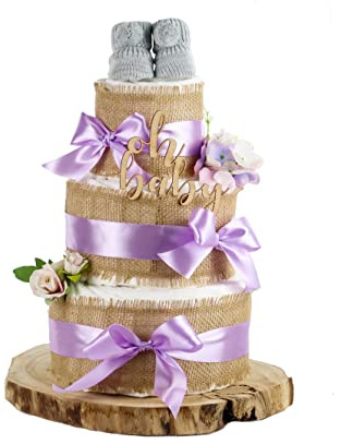 Gâteau de couches en jute | Pour la naissance (3 étages, violet), cadeau de naissance, baby shower, baby shower