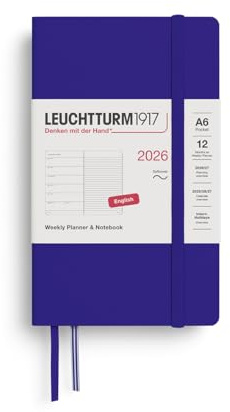 LEUCHTTURM1917 372699 veckokalender och anteckningsbok ficka (A6) 2026, mjukt skydd, bläck och engelska