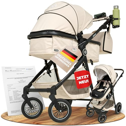 Kinderwagen 2 in 1 [Babywanne & Sportsitz] Buggy mit Aluminium-Gestell | Kinderbuggy Höhenverstellbarer Griff | Stroller Baby Leicht klappbarer Reisebuggy mit Zubehör-Set | Buggys – AMOR BABY®