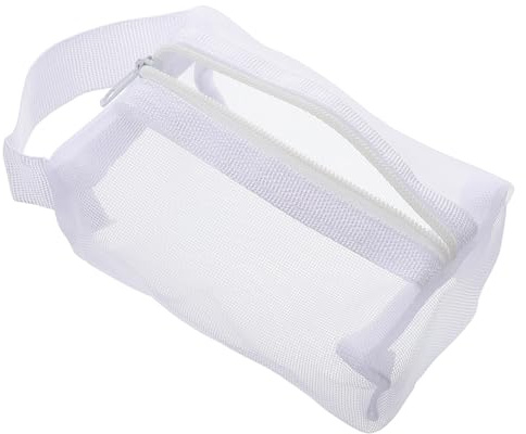 CLISPEED Borsa per Trucco Piccola in Rete con Cerniera, Marsupio Organizer Tascabile Bianco, Portarossetto Compatto per Cosmetici e Gioielli, Organizer da Viaggio Traspirante e Capiente