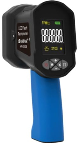 Gishbjka Stroboscope Numérique Portatif 60-99999 FPM Tachymètre Stroboscopique sans Contact Tachymètre Flash LED Haute Précision 0,001% Bleu