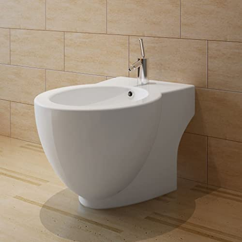 Runheo Bidet rond en céramique blanc pour toilette WC sanitaire salle de bain haut confort avec drainage vertical compatible installation murale ou au sol idéal pour hygiène intime