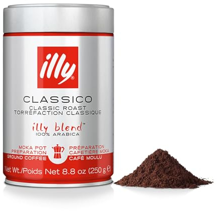 illy Coffee - Classico Ground Coffee - Medium Roast - 100% Arabica Coffee - Ideal for Moka Pots - 250g Tin
