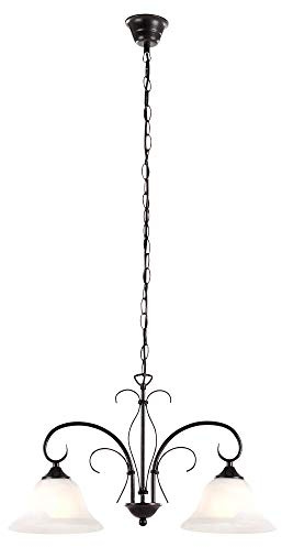 Globo Traditionelle Hängeleuchte Metall rostfärbig antik alabaster Optik weiß ARIES 68410-2, Silber, medium