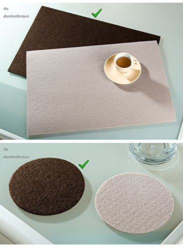 GILDE Filz Platzset Tischset 8- teiliges Set, 4X rechteckig 45x30cm + 4X rund 10cm, Tischdekoration (Dunkelbraun)