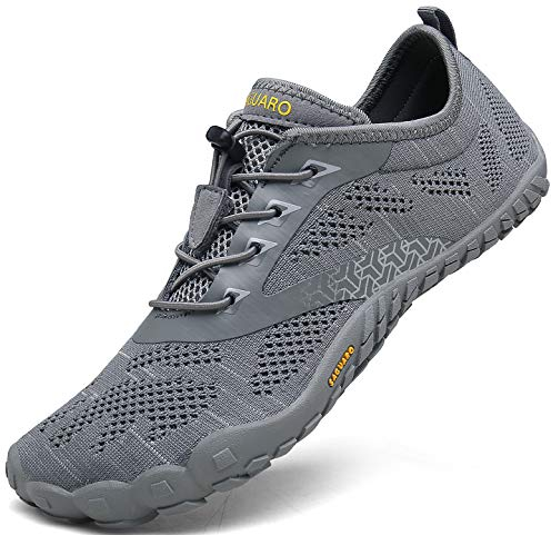 Barfussschuhe Damen Schnell Trocknend Trail Laufschuhe Herren Leicht Fitnessschuhe Frauen Barfuß Zehen Sport Outdoor Schuhe Männer Grau Gr.44