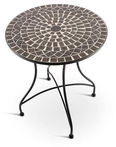 RABURG Mayla Mosaik-Gartentisch rund, 60cm Ø, Metall, Anthrazit/Marmor/Grau | Mosaikmuster, mediterranes Flair, liebevolle Handarbeit, für Garten, Balkon und Terrasse