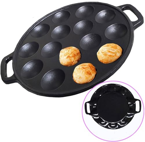 La Cuisine Poffertjes Takoyaki Aebleskiver Ebelskiver Padella in ghisa con rivestimento in porcellana smaltata Compatibile con tutti i piani cottura, compresa la stufa a induzione.