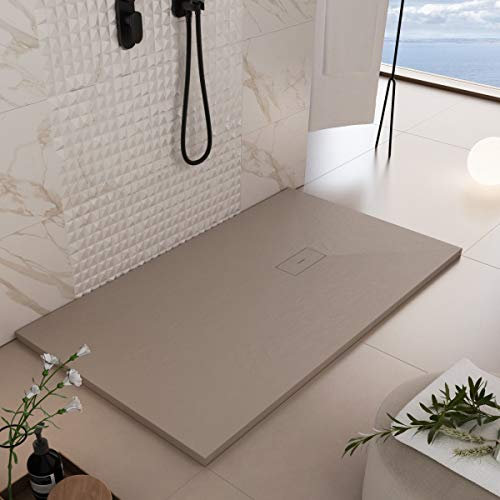 Luminosa ArredoBagno Duschtasse aus Marmorharz, 70 x 170 cm, Steinoptik, rutschfest, mit Gelcoat – Modell Dubai Farbe Taupe – Gitter und Ablaufgarnitur im Lieferumfang enthalten