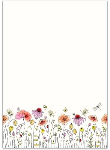 36 Recycling Blatt altmodisches Wildblumen Briefpapier/Vintage Design Papier DIN A4 Recycling. Ideal für Vintage-Einladungen und Briefe