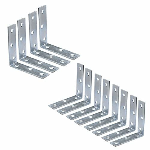 SUL Bright Zinc Plated Corner Braces Brackets Plates, Joint Right Angle Bracket 90 Degree Corner Fastener for Wood Furniture Bedframe Cabinet Drawer Chair - 100mm (4 inch) (12pk)