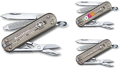Victorinox Coltello tascabile CLASSIC SD con stampa a scelta sulla ciotola, regalo per uomini e donne, regalo di compleanno I 7 funzioni Mystical Morning 0.6223 (grigio trasparente)