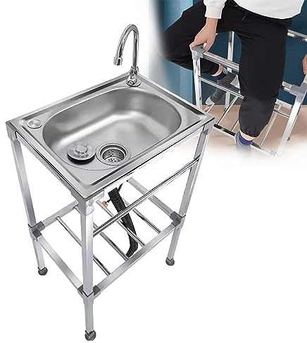 FaccioneerZ Fregadero Independiente con Grifo Fregadero Exterior Jardin Acero Inoxidable Fregadero Cocina 1 Seno con Soporte Fregadero Pequeño para Jardín Restaurante Comedor (Size : 38x33x83cm)