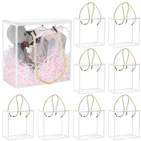 BENECREAT 10 set genomskinliga favoritlådor, 14 x 14 x 7,5 cm presentlådor med vit kant, spets och handtag för godis, choklad, festgåvor, presentförpackning