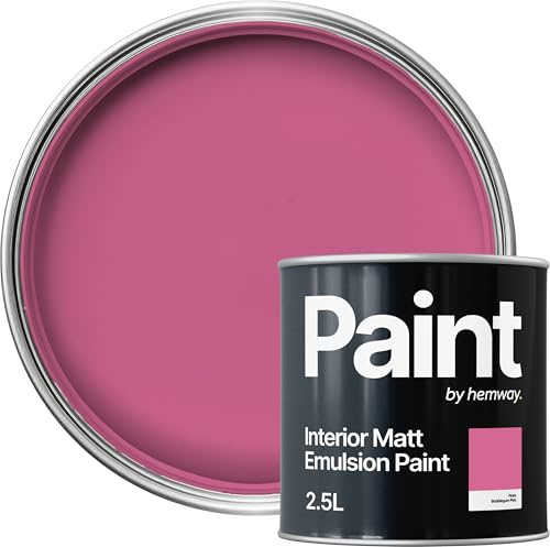 Hemway Bubblegum Pink Paint 2.5 L, Indoor Matt Finish, One Coat, Wall Paint, Acrylic & Water-Based Emulsion, Quick Dry & High Coverage for the Kitchen, Bathroom & Bedroom Walls & Ceiling