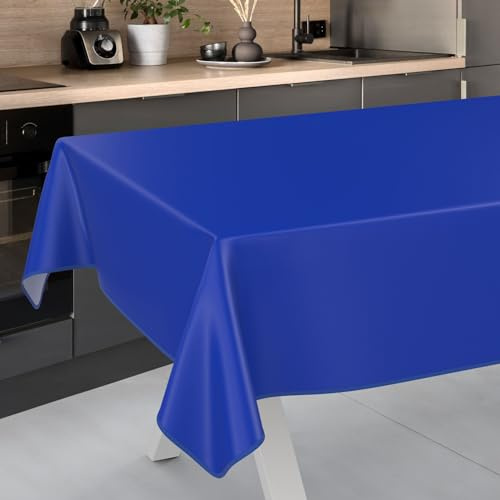 Wachstuch-Tischdecke Tischdecke abwaschbar Wachstuch Garten-Tischdecke Outdoor Indoor 240x140cm mit Saum Blau
