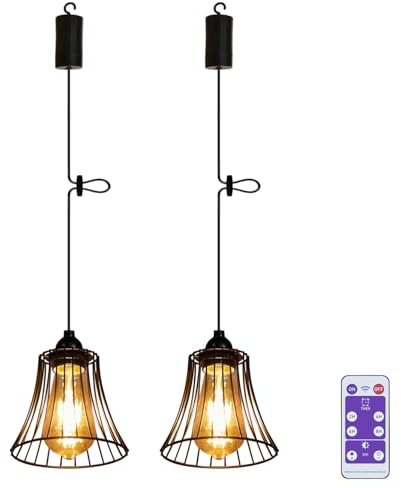 2x Hängelampe mit Batterie Fernbedienung Akku Hängeleuchte Deckenlampe ohne Strom Batteriebetriebene Außenbeleuchtung Außen Laternen Lampions für Garten Balkon Flur Deko Weihnachten Geschenk