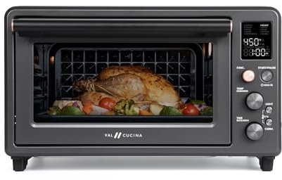 VAL CUCINA Freidora de aire con calefacción por infrarrojos, horno tostador combinado con interior no tóxico, horno de convección extragrande para encimera 10 en 1, tostado de 6 rebanadas, bandeja de