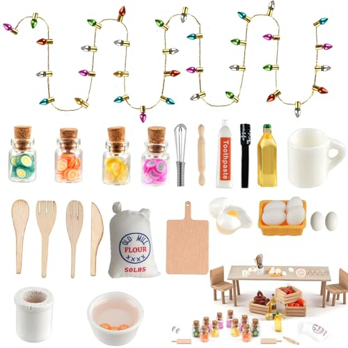 Wichtel Zubehör Weihnachten, 27 Stück Miniatur Wichtel Zubehör Backen Set | Wichtel Set Puppenhaus Zubehör Weihnachtswichtel Zubehör Wichtel Backset Wichtel Lichterkette Wichtelzubehör