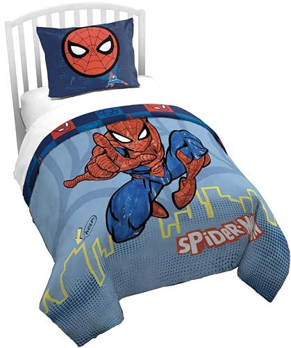 Jay Franco Kids Duvet Cover Set – 2 Piece Super Soft Bedding with Sham Pillowcase, Cover ONLY Comforter Not Included, Blue - Spiderman, Twin