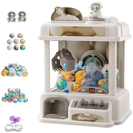 CUCUKAKA Candy Grabber ， Machine Attrape Bonbon avec Musique et Lumières,2 Poupées Panda,25 Peluches,20 Gashapons ， Machine a Pince Fete Foraine Cadeaux pour Adultes Filles Garçons