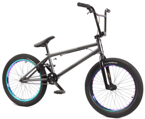 KHEbikes Bicicleta BMX STRIKEDOWN PRO Limited, 20 pulgadas, rotor patentado Affix 360°, gris y negro, para jóvenes y adultos, peso superligero, solo 9,7 kg
