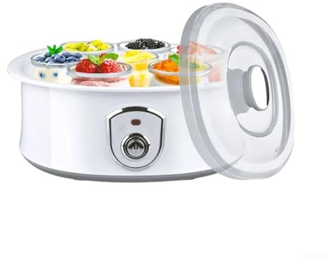 Joghurtbereiter für Desserts zu Hause, 1,5 l, elektrischer griechischer Joghurt-Inkubator mit 7 Gläsern, multifunktional für Joghurt, Eis, Smoothies (A)