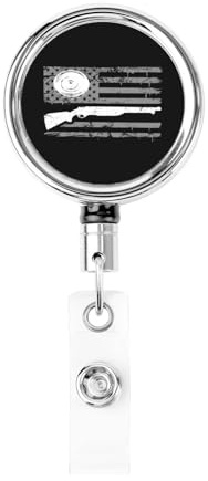 Skeet Shooting USA Flag Trap Shooting Clay Pigeon Badge Reels Holder Retractable Heavy Duty Metal Badge Holder with Belt Clip for Key Name Card Office