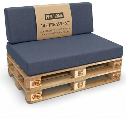 PFM HOME - Palettenkissen Outdoor-Kissen Wasserdicht für Palettensofa Palettenmöbel Europaletten - Gartenkissen mit abnehmbarem Bezug - 1 x Rückenkissen 120 x 40 cm + 1 x Sitzkissen 120 x 80 cm