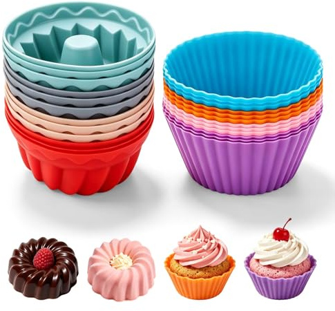 24 stycken mini Gugelhupfform silikonset, Gugelhupf bakform återanvändbar, BPA-fri för tårta dessert choklad pudding gelé (6,5 x 4,5 x 3 cm)