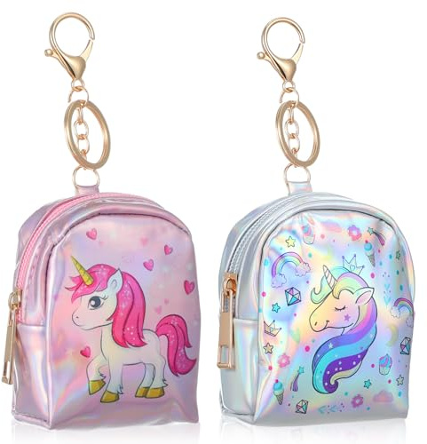 OSOLADY Pochettes Porte-Monnaie Anneau Porte-clés et Boucle Licorne en Cuir PU Lot de 2 avec Fermeture Éclair Design Étoile et Texture Holographique pour Voyage et Sorties
