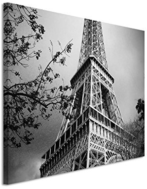 50x70cm Wandbild Fotoleinwand Bild in Schwarz Weiss Eiffelturm Paris