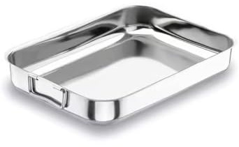 Lacor 61540 - Moule à rôtir avec poignée pliante 40x28 cm | Fabriqué en acier inoxydable de qualité alimentaire; haute résistance à la corrosion et usure quotidienne