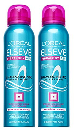 L'Oréal Paris Elsève Shampoing Sec Texturisant Fibralogy Cheveux Fins/Plats - Lot de 2