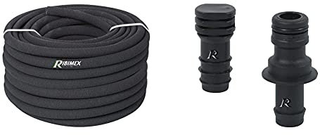 Ribimex PRTP50 Tubo Tubi Drop, Poroso, 50 m, Nero, 19x38x38 cm & PRA/GGB.1501 Kit raccordi per TubìDrop, Nero, 15x50x50 cm