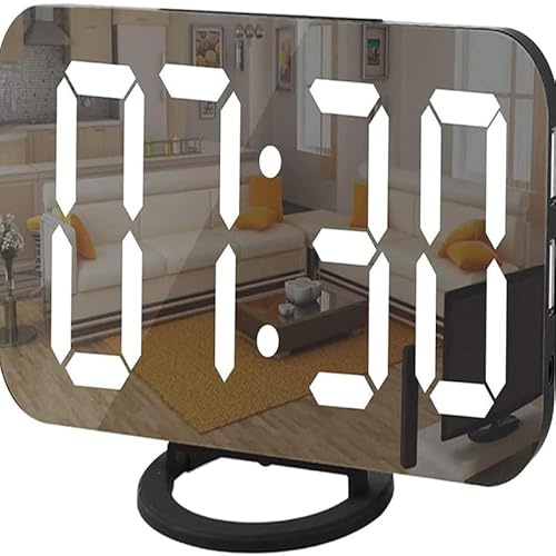 INF Digital väckarklocka med spegelglas / vit, bordsklocka i modern design med LED siffror