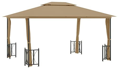 vidaXL Cenador con Paredes Laterales y Techos Dobles Carpa Pérgola Patio Toldo Parasol Tienda Refugio Marquesina Desmontable Gris Taupe 3x4 m