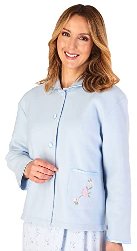 Slenderella Veste de lit boutonnée en polaire brodée de 61 cm, bleu, XL