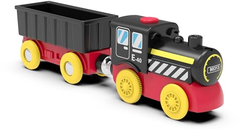 Battery Operated Locomotive Train, Magnetic Trains Toy for Wooden Tracks, Motorized Train Compatible with Thomas, Brio, Chuggington, Melissa & Doug