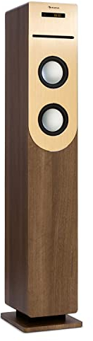 auna Lautsprecher mit Radio & CD-Player mit Bluetooth, Vintage-Standlautsprecher Groß, Bluetooth Sound Tower mit FM-Radio, Standboxen mit LED, Fernbedienung, USB, MP3 & SD-Port, Turmlautsprecher