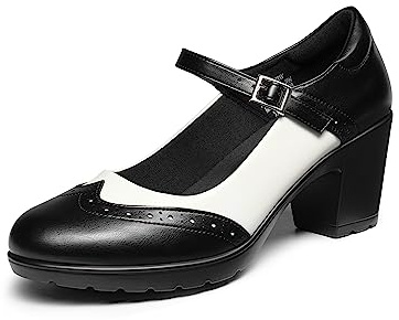 DREAM PAIRS Women’s Heels Oxfords Round Toe High Chunky SDOX2301W, Size 8.5, Black/White-PU